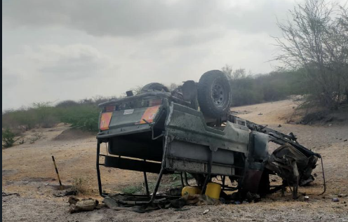 File image of a police vehicle that overran an IED in Garissa